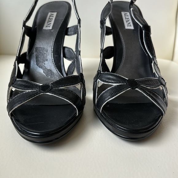 Black Leather Floral Cutout Open Toe Slingback Shoed - Picture 4 of 9